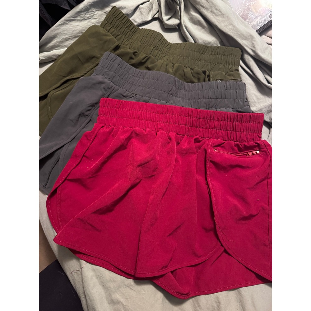 Lala Womens Running Shorts Bundle 3 Pack Smocked Waist Zipper Pocket Size M
